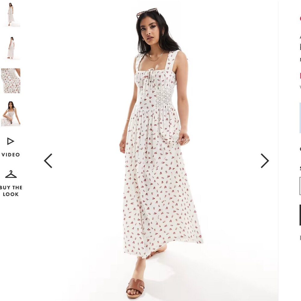 NWT ASOS DESIGN square neck ruched bust maxi dress with lace inserts